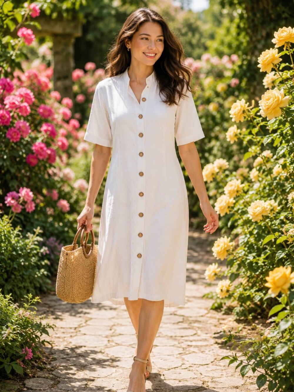 Slightly textured 95% Cotton Shift Dress. White.